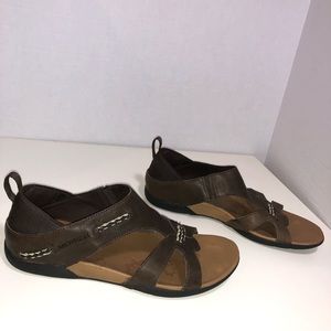Merrell Flaxen Espresso Leather Slip On Sandal